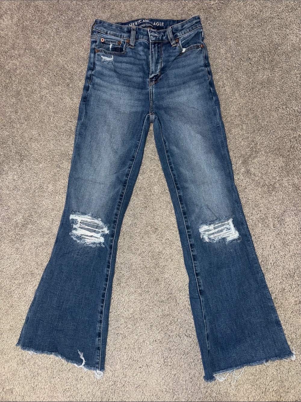 American Eagle Outfitters Women's Distressed Flare Jeans - Dark Blue Wash